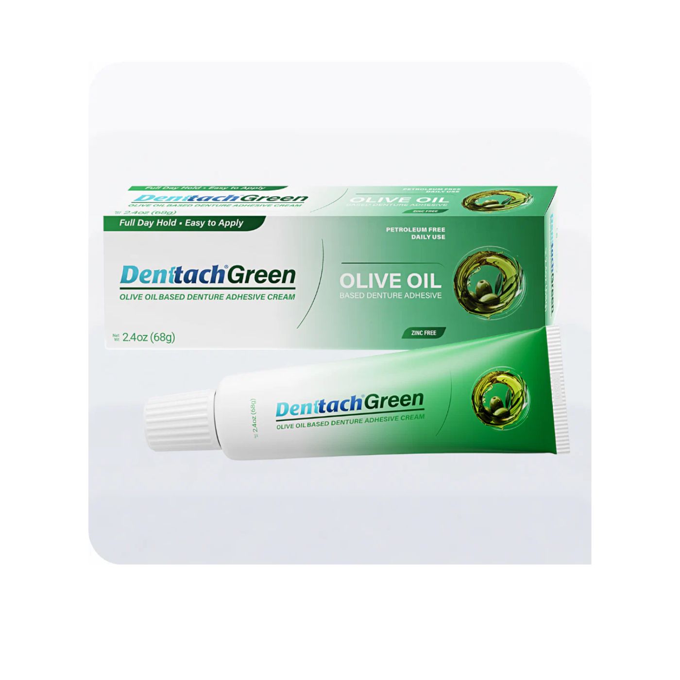 Denttach Green Strong Olive Oil–Based Denture Adhesive 68g