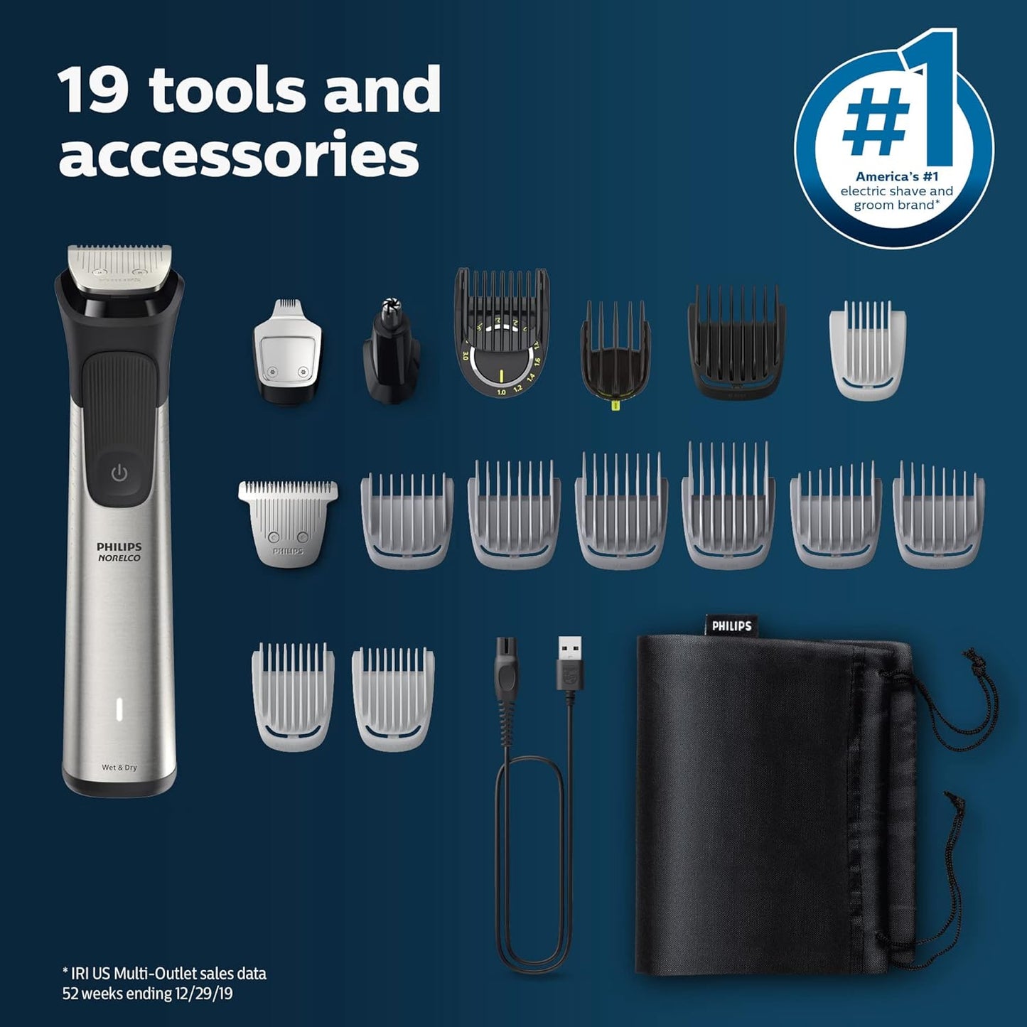 Norelco Philips Multigroom 7000 Series, 19-Piece All-in-One Trimmer MG7910/49