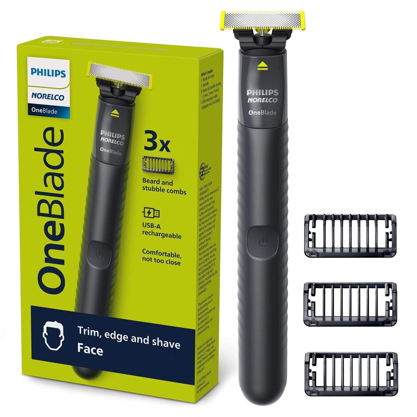 Philips Norelco Oneblade Original Face Trimmer Rechargeable USB-A