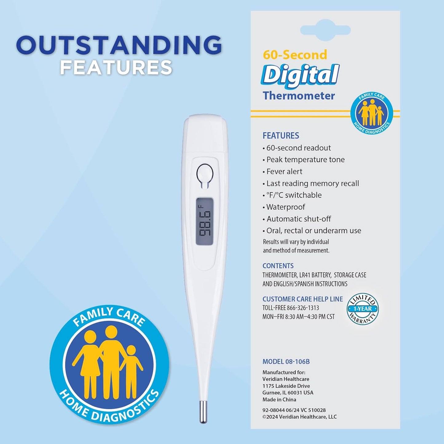 Veridian Healthcare 60-Second Digital Thermometer